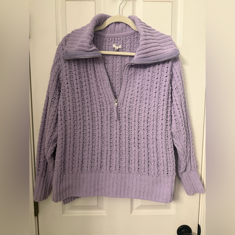 Aerie lavender chunky knit quarter zip up sweater